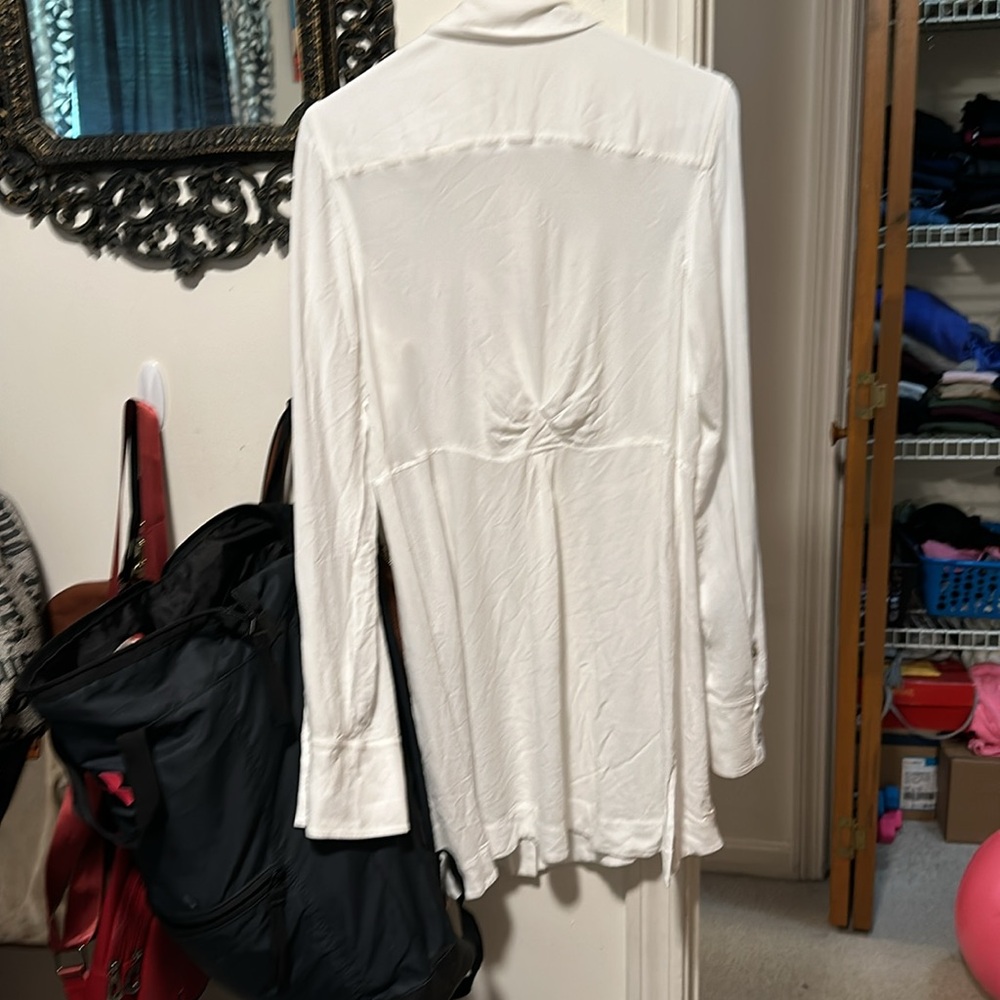 FREE PEOPLE white button down front side bottom slits dress rayon large - Picture 7 of 10